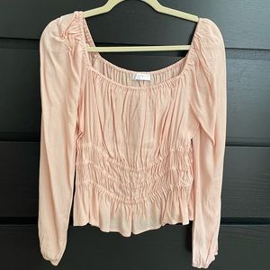 Elodie light pink long sleeve cinch waist top NWOT